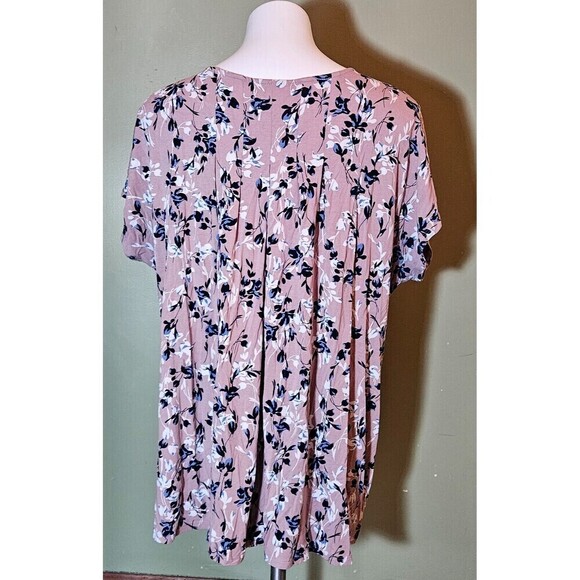 J Jill Wearever V-Neck Floral Back Pleat Short Sleeve Tunic Top Size XL - Picture 4 of 9